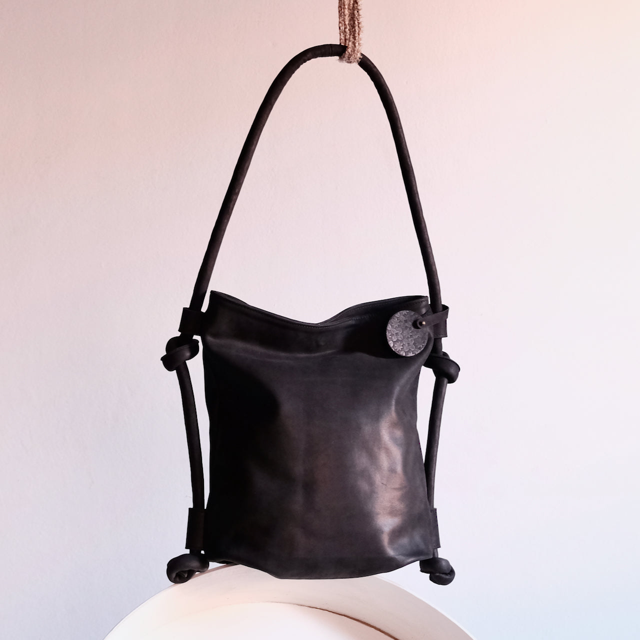 hayat black leather backpack