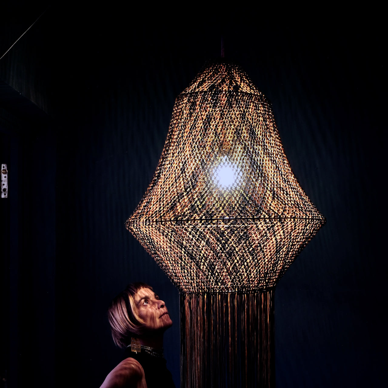 Medina Three Macrame Lamp - Honey / Mustard / Black Mix