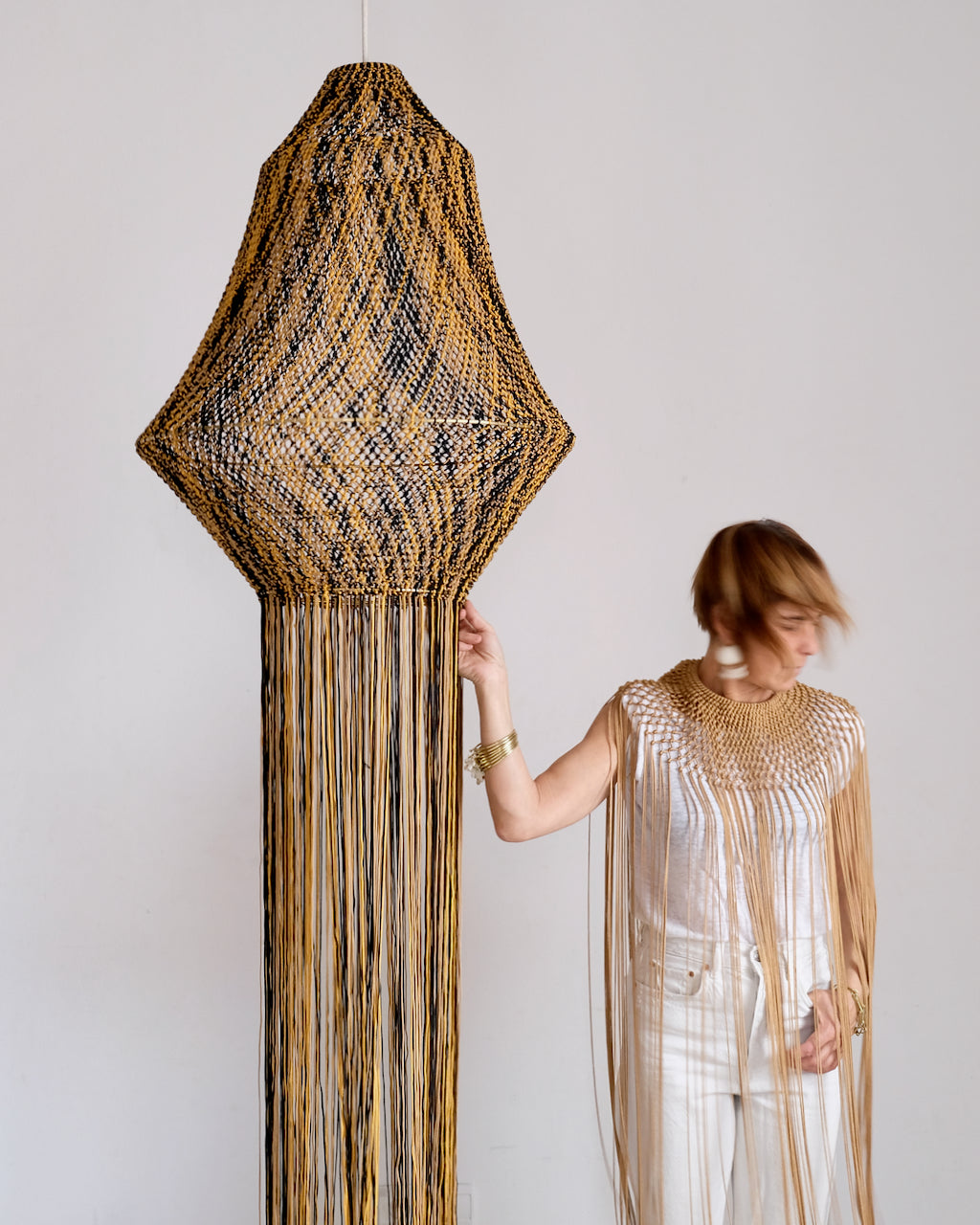 Medina Three Macrame Lamp - Honey / Mustard / Black Mix